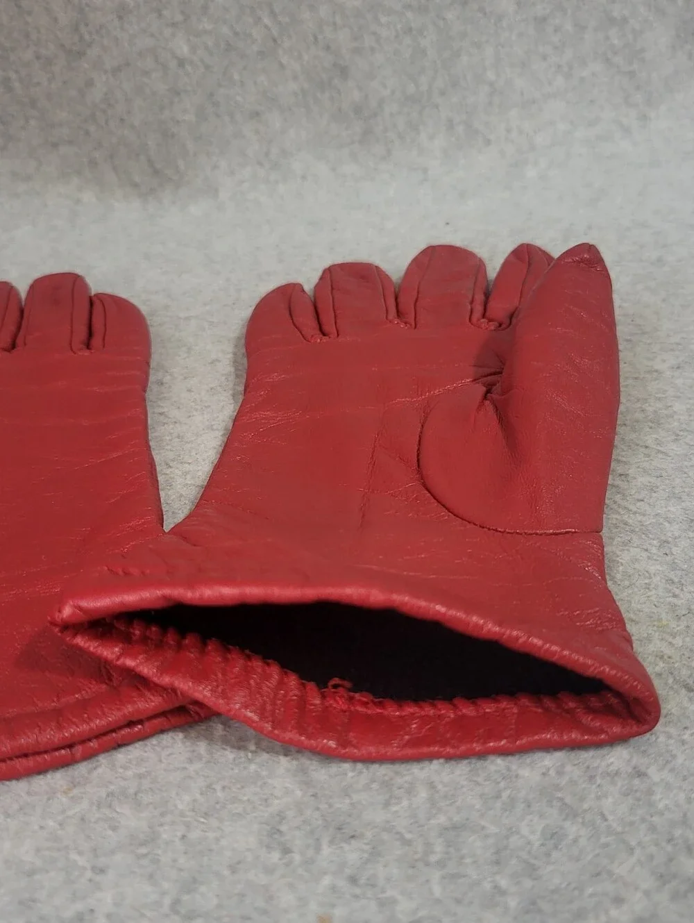 Vintage Red Leather Gloves Women's Size M Winter Driving Lined Retro MCM